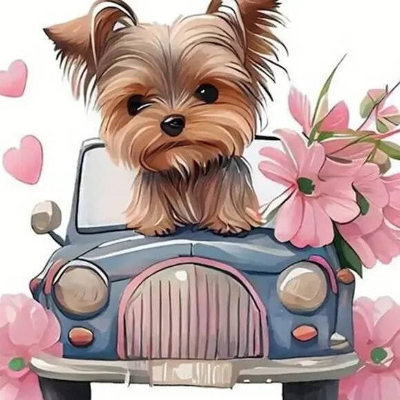Other - DIY 5D Diamond Painting Digital Kit Landscape Cartoon Animal Puppy Pink Flowers